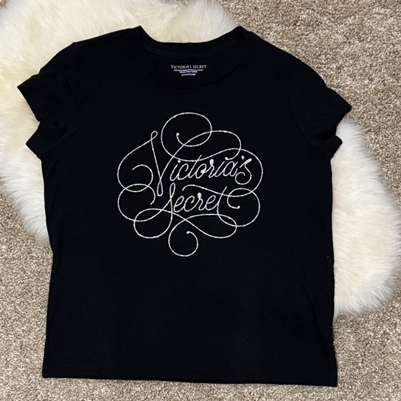Victoria's Secret Other - Victoria's Secret Women’s Black Sparkle Lounge Pajama Top T Shirt Size S